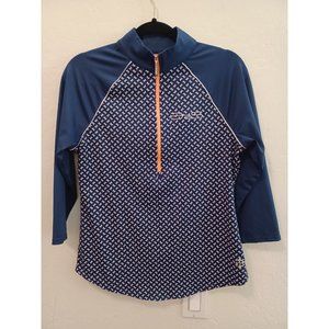 JoFit Top Womens Sz S Blue Geometric Logo Long Sleeve 1/2 Zip Golf Tennis Active
